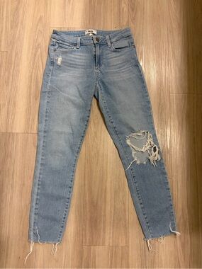 PAIGE Light Blue Distressed Skinny Jeans